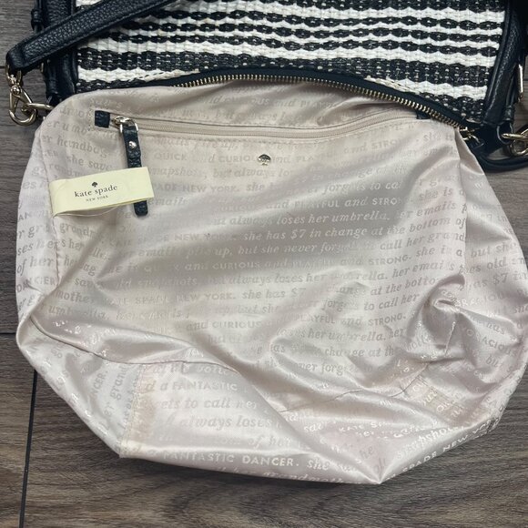 Kate Spade New York Cobble Hill Straw Mylie Shoulder Bag Black Cement Leather - Picture 7 of 11